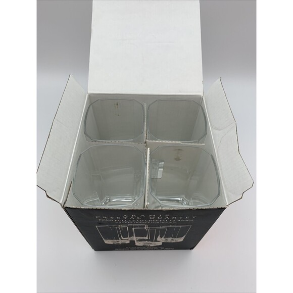 ARAMIS 4 Full Lead Crystal Quartet Tall Glasses in Original Box France Vintage - Picture 7 of 11